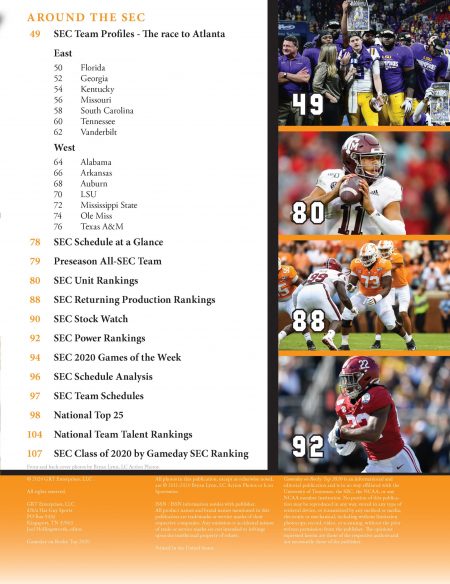 Gameday on Rocky Top College Football Preview Magazine - Table of Contents 2