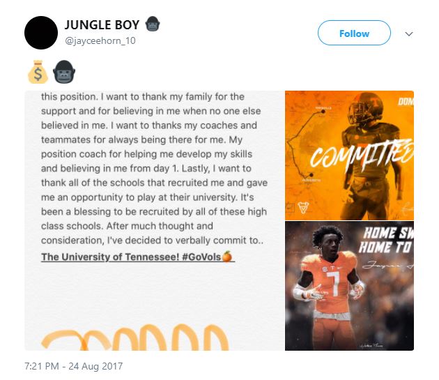 Jaycee Horn commits to Tennessee